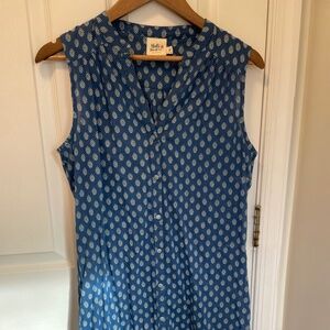 Mata Traders Blue Block Print Sleeveless Dress | Medium